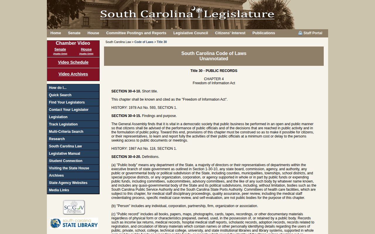 Orangeburg County booking record FOIA law source