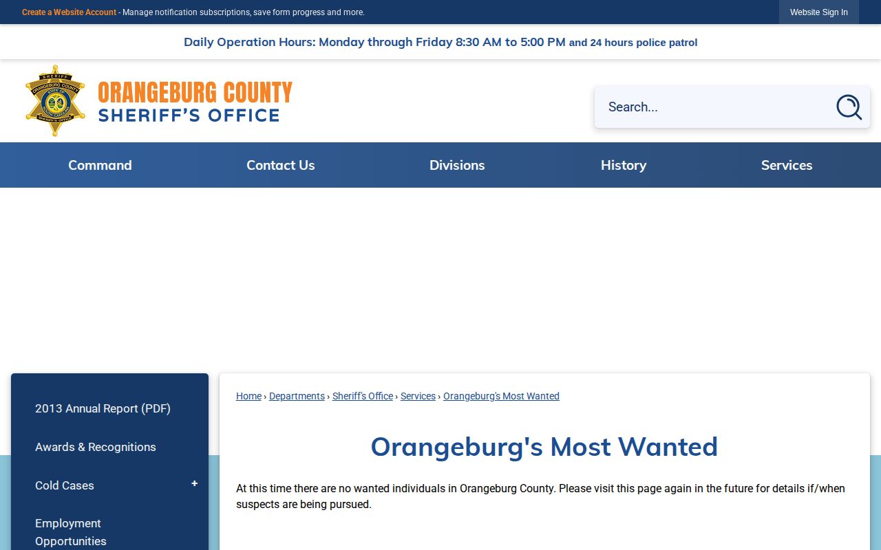 Orangeburg County Sheriff's official Most Wanted page
